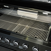 Gril à gaz à 6 brûleurs en acier inoxydable de haute qualité Cuisine extérieure noire avec cuisinière latérale et réfrigérateur de 68 litres pour barbecue