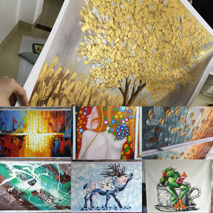 Quadro Decorativo per Soggiorno, Regalo, Dipinto a Mano 100% con <span class=keywords><strong>Fiori</strong></span> Dorati, Arte <span class=keywords><strong>su</strong></span> <span class=keywords><strong>Tela</strong></span> - Product Image 6