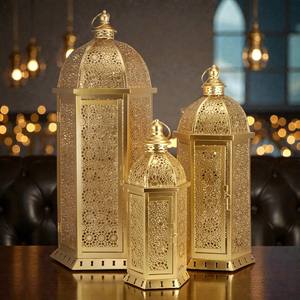 Ensemble de trois lanternes métalliques de <span class=keywords><strong>grande</strong></span> taille, décoration de mariage marocaine, ensemble de lanternes suspendues au sol, lanternes du Ramadan pour la décoration des fêtes - Product Image 3