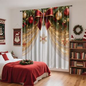 Cortinas Opacas con Impresión Digital 3D de Lazo y Adorno Navideño, Listas <span class=keywords><strong>para</strong></span> Barra de Cortina, Cortinajes Festivos <span class=keywords><strong>para</strong></span> Decoración del Hogar en Días Festivos - Product Image 3