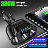 Autolader 5-poorts 336W sigarettenaanstekeradapter PD USB 66W supersnel opladen telefoonlader stopcontact 12-24V universeel
