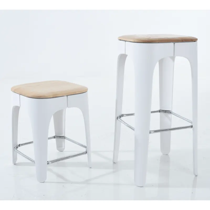 Tabouret de bar design moderne italien jambe en plastique avec siège en bois massif tabouret de chaise de mode avec repose-pieds