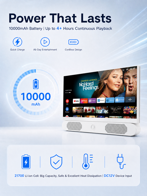 Wireless Outdoor 24" Android Portable Smart TV - 4+ Hrs 10000mAh - IPS FHD - Enjoy Local Channels for Camping Party RV & Travel