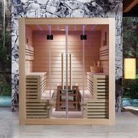 Sauna Eléctrica Exterior de Infrarrojos para 4-6 Personas con Jacuzzi, Madera Sólida de Cedro Rojo y Abeto, Plataforma para Baño de Hielo, 220V, Diseño Personalizado para Gimnasio/Villa