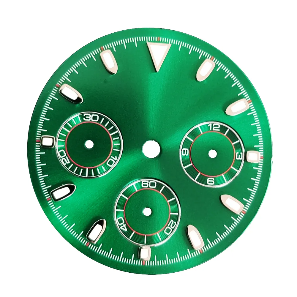 Custom Logo 29.5Mm Quartz Uurwerk Timing Code Groen Lichtgevende Belettering Accessoire Nieuwe Vk63 Horloge Wijzerplaat Met Een Diameter