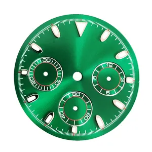 Custom logo 29.5mm quartz movement timing code green luminous lettering accessory New VK63 watch dial with a diameter