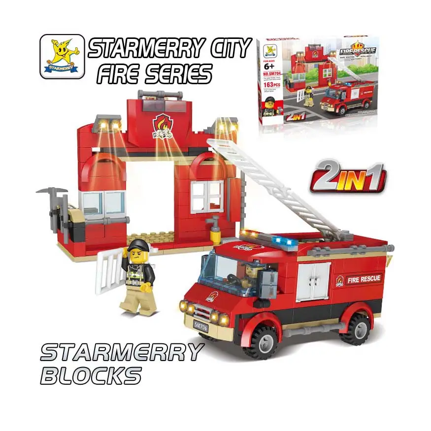 Vrachtwagen Motor Helicopter Bouwstenen Fire Station Boot Firemen Educatief Diy City Fire <span class=keywords><strong>Speelgoed</strong></span> Voor Kinderen