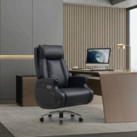 Chaise de bureau électrique à dossier haut avec massage et fonction vocale, en cuir de vachette, pour le bureau
