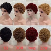 Perruque Courte Brésilienne Bouclée Pixie sans Colle, Cheveux Humains, Fabriquée à la Machine, sans Dentelle, pour Femmes Noires