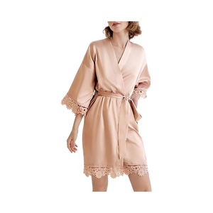 Albornoz de satén de seda de estilo Simple de talla grande, Kimono de Color sólido, ajuste de encaje, cierre de cintura elástica para damas de honor, hora del baño - Product Image 1