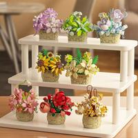 Nouveau bricolage bloc de construction ensemble créatif bonsaï plante Bouquet fleurs éternelles Roses tournesols en pot modèle ornements assemblé jouet
