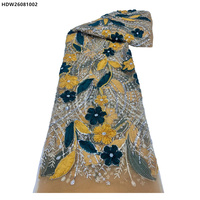 Tissu en dentelle élégant et luxueux, orné de fleurs, de perles et de paillettes, en tulle maillé, pour robes de mariée et de soirée