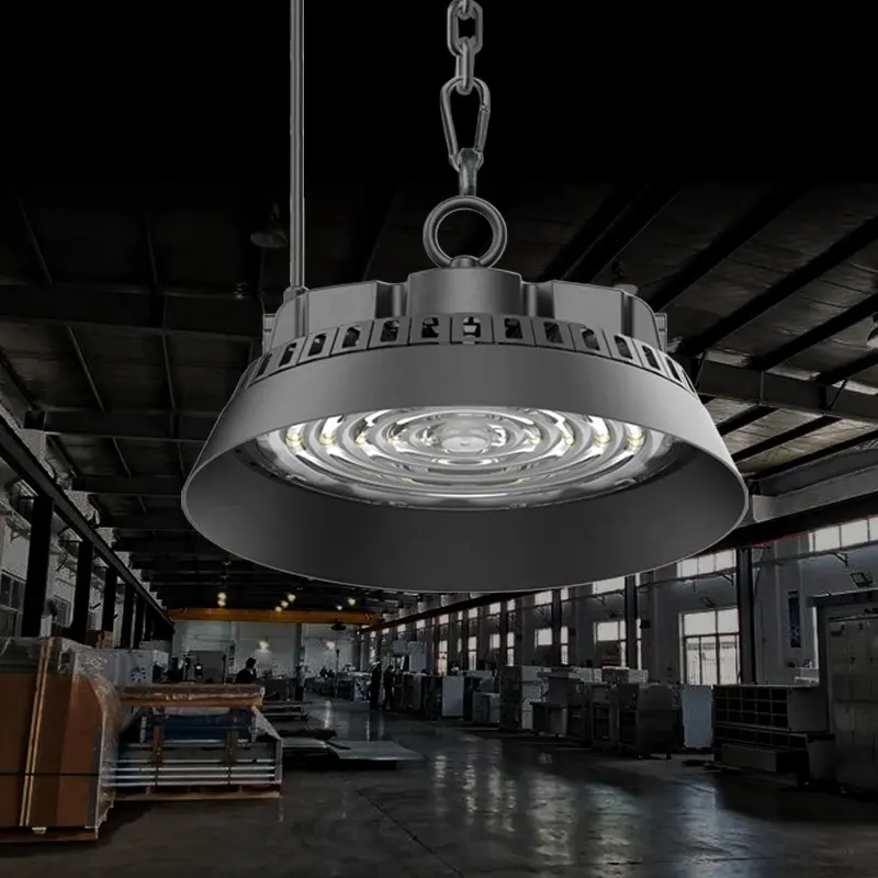 Highbay lampu Teluk tinggi Led, 85W 100W 150W 200W komersial & industri dapat diredupkan Teluk tinggi dalam ruangan gudang pabrik Ufo