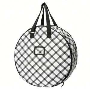 Round Buffalo Plaid Wreath <b>Storage</b> Containers Sturdy Oxford Christmas Wreath <b>Storage</b> <b>Bag</b> With <b>Zipper</b> and Handles - Product Image 2