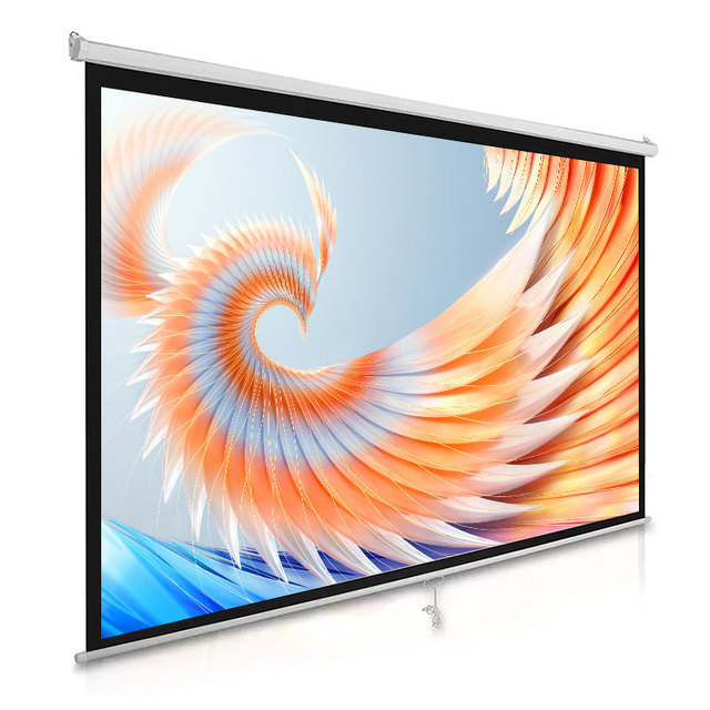 Best Price 100 Inch 16:9 Manual Pull Auto Locking Projection Screen Matte White for Home Theater with Self Lock System