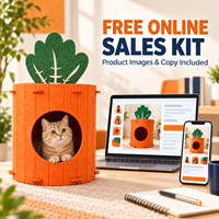 Maison pour chat en feutre en forme de carotte personnalisée, lit-caverne d'intérieur pour animaux de compagnie avec motif de feuilles vertes pour chats et petits animaux, vente en gros OEM ODM