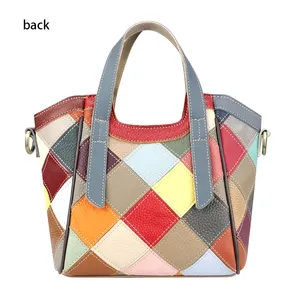AndoBag Sacs à poignée supérieure en cuir véritable, sac à bandoulière à carreaux de couleur, sac à main décontracté à la mode <span class=keywords><strong>1822</strong></span> - Product Image 3