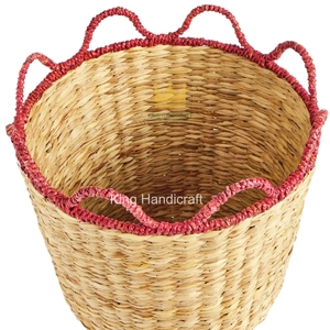 Panier de rangement artisanal en jacinthe d'eau, panier tissé avec poignée, organisateur naturel pour la maison, prix d'usine - Product Image 2