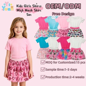 Set Estivo Trendy per Bambine OEM, 2 Pezzi: Camicia Semplice e Gonna Stampata, Completo Estivo per Bambine all'Ingrosso - Product Image 1