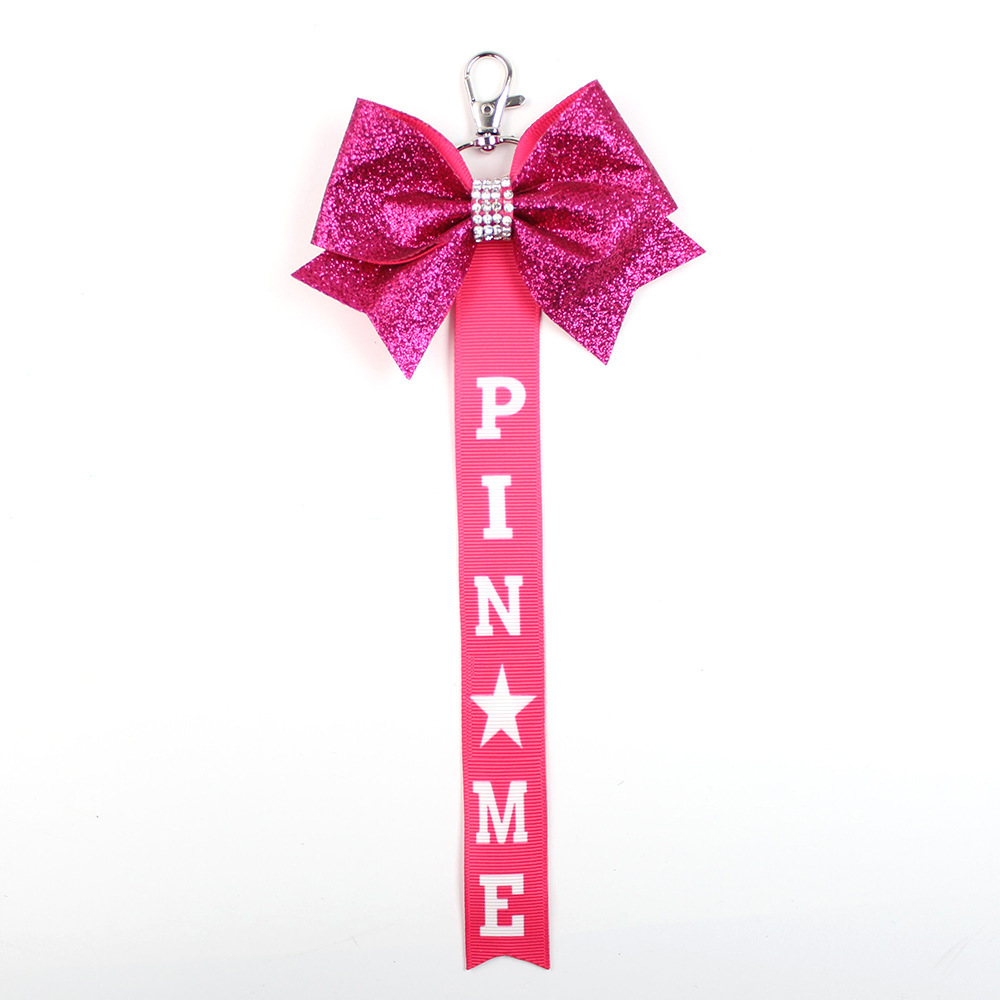 Custom Logo Satin Cheerleader Keychain with Pin Me Bow Ribbon Bag Tag School Team Keyrings Lanyard Image 3
