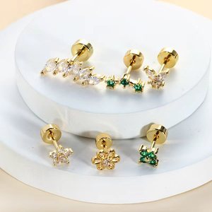 Pendientes de Acero Inoxidable con Baño de Oro de 18K, Zirconia, Latón, Cartílago de la Oreja, Titanio, Tragus, <span class=keywords><strong>Daith</strong></span>, Lóbulo, Parte Trasera Plana, Piercings para Mujer - Product Image 4