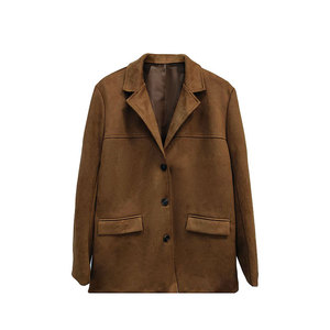 Blazer à manches longues à poche surdimensionnée marron vintage élégant pour femmes nouveauté <span class=keywords><strong>Trench</strong></span>-coat à bouton unique pour automne Polyester - Product Image 4