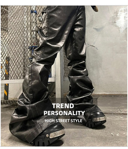 Pantaloni OEM Personalizzati da Uomo, Stile High Street, Unisex, Gamba Larga, Trendy, <span class=keywords><strong>Neri</strong></span>, Modello RICK, Rivestiti, Lucidi, Bootcut, <span class=keywords><strong>Jeans</strong></span> per Uomo e Donna - Product Image 5