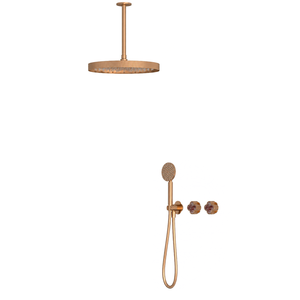Maßgefertigtes Messing-Einbau-Duschset Gebürstetes Roségold 4-Loch Zweigriffmischer mit Handbrause und Keramikventil - Product Image 2