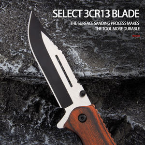 سكين جيب شبه أوتوماتيكي بشفرة من الفولاذ المقاوم للصدأ ومقبض خشبي للصيد والتخييم - سكين قابل للطي للبقاء على قيد الحياة في الهواء الطلق - Product Image 5