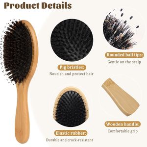 Cepillo de Pelo de Bambú Natural de Bolsillo, Mini Cepillo de Masaje con Cerdas de Bambú, Cepillo Desenredante Pequeño de Viaje, Cepillo de Pelo de Bambú para Bebés y Niños - Product Image 6