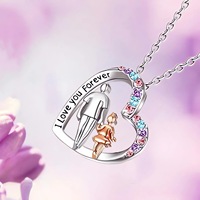 Collier Pendentif Cœur Classique Forever Love pour Homme, Zircon Coloré, Chaîne en Alliage Personnalisée, Bijou Fête des Pères - Grande Vente