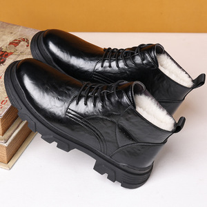 รองเท้าบูทมาร์ตินฤดูหนาวสำหรับผู้ชาย บุขนหนา มีเชือกผูก ป้องกันความหนาวเย็น รองเท้าทำงาน หัวมน หนังแท้ หุ้มข้อสูง - Product Image 3