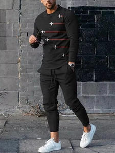 Новый мужской винтажный спортивный повседневный костюм-двойка: пуловер с круглым вырезом и длинными рукавами, брюки с леопардовым принтом, 100% нейлон, модель 231 - Product Image 3