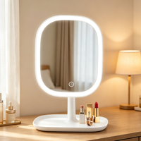 Miroir de Maquillage LED Intelligent Portable pour Bureau, 3 Couleurs de Lumière Dimmable, Angle Réglable, Idéal pour Dortoir et Maison