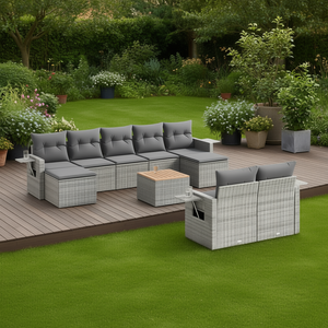 Set Divano da Giardino in Rattan Grigio 6 Posti Resistente alle Intemperie Arredamento da Esterno Design Contemporaneo - Product Image 2