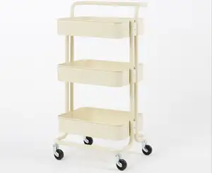 Metal Rolling Storage Smart Shopping 3-Tier Rolling Cart with Handles Suitable for Office Home Kitchen or Outdoor
