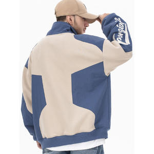 Venta al por mayor logotipo personalizado Zip Up sudadera Patchwork pulóver sudaderas con capucha para los hombres - Product Image 1