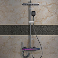 Set Shower Atmosfer Cerdas Tiga Tuas Abu-abu dengan Layar Digital, Tombol Piano, Katup Keramik, Semprotan Hujan Lembut, Fitur Pause, untuk Villa