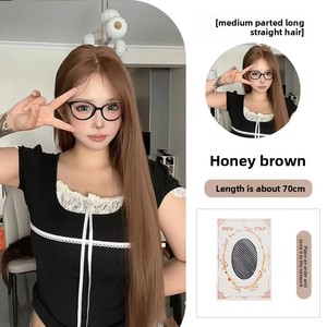 Petite perruque à <span class=keywords><strong>cheveux</strong></span> longs, raie au milieu, frange, couvre-tête complet, naturelle, tendance, élégante, <span class=keywords><strong>cheveux</strong></span> longs et raides, options multicolores interchangeables - Product Image 2