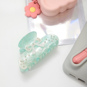 Shark Clip Hair Clip Acetate Board Blue With White Bow And Rhinestones For Women Daily Use - Product Image 4