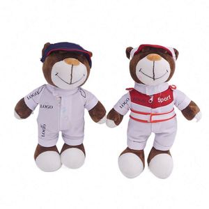 Oso de peluche de motocicleta de carreras creativo, con casco y ropa, de algodón PP, juguete de peluche, regalo - Product Image 1