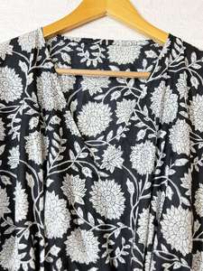 Vestido Kaftán de Algodón con Estampado Floral Blanco y Negro para Mujer, Estilo Boho, Maxi, Holgado, para Playa, Verano, Talla Grande - Product Image 5