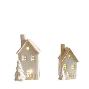 Lanterne de Noël en céramique blanche en forme de <span class=keywords><strong>maison</strong></span>, peinte à la main, éclairée par LED, pour la décoration de la <span class=keywords><strong>maison</strong></span> - Product Image 5