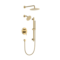 Système de douche encastré moderne doré avec robinet en céramique, mitigeur mural 3 fonctions et pommeau de douche pluie et massage de 10 pouces
