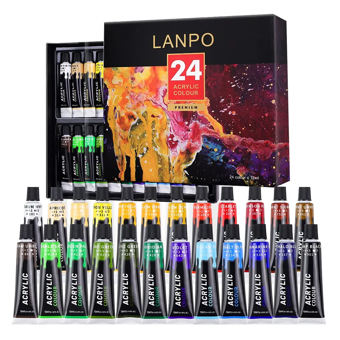 Lanpo Премиум 24 цвета набор акриловых красок студенческий качественный набор акриловых красок для рекламного подарочного набора