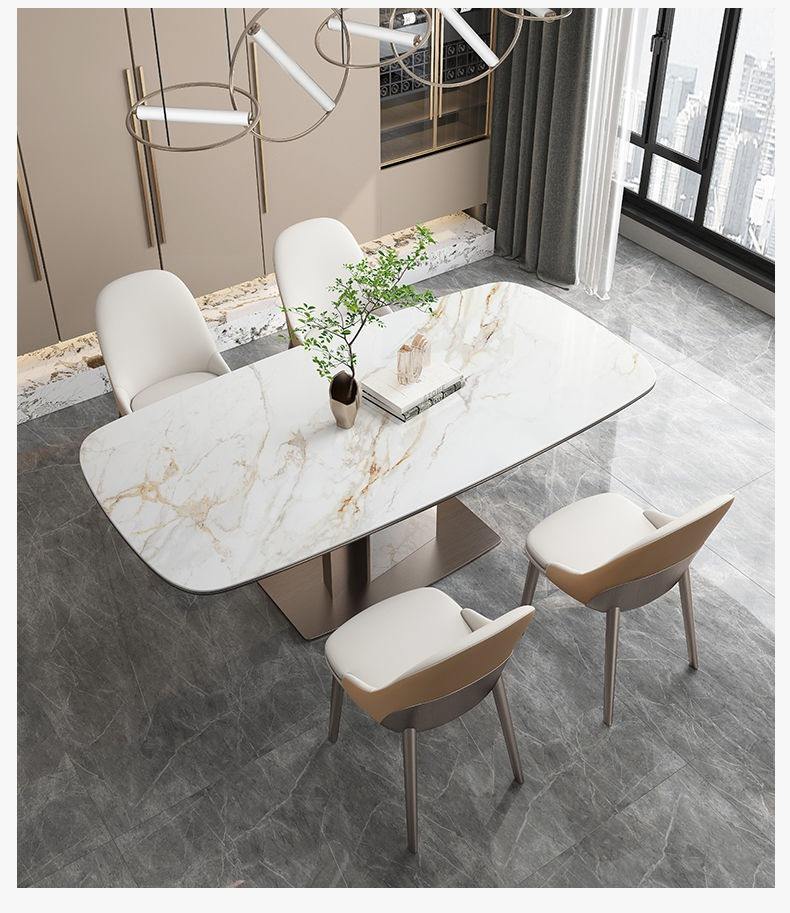 Luxury Gold Sintered Stone Top Dining Set Rectangle Dining Table With ...