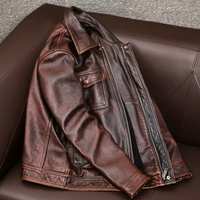 Veste en cuir véritable marron vintage TONGYANG pour homme, vestes en cuir de vache, manteau en cuir naturel, manteaux en cuir de vache véritable, taille plus 7XL