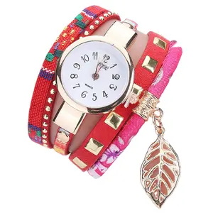 Fashion women watchband hoop Bracelet Watches alloy Leaf Pendant Fashion Women Watch CCQ94
