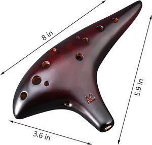 Ocarina Instrumento de cerámica ahumada de paja Alto C Piccolo de 12 agujeros con bolsa de correa para el cuello de cancionero para adultos - Product Image 3