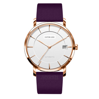 Montre à Quartz Ultra-Mince de Luxe pour Homme L5016 Mouvement Citoyen Étanche et Lumineux Dos en Acier Inoxydable avec Bracelet en Cuir
